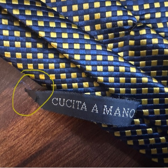 FIRENZE Classic Navy and Gold Men's Geometric Checkered Silk Tie - Picture 7 of 10